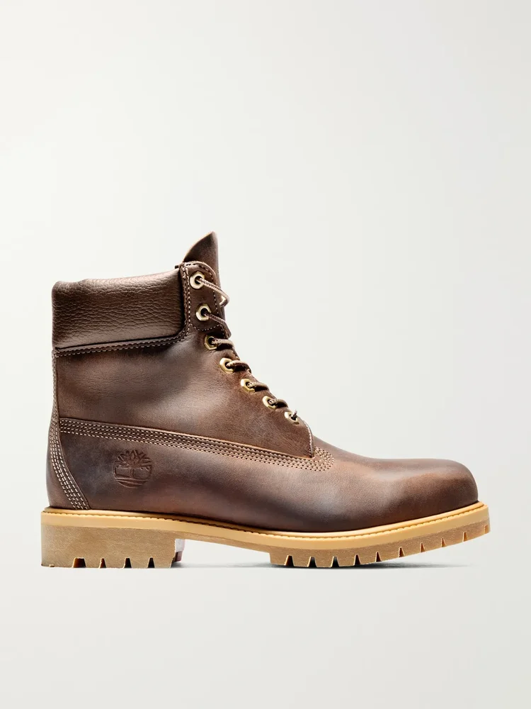 Premium 6-Inch Distressed-Effect Leather Lace-Up Boots