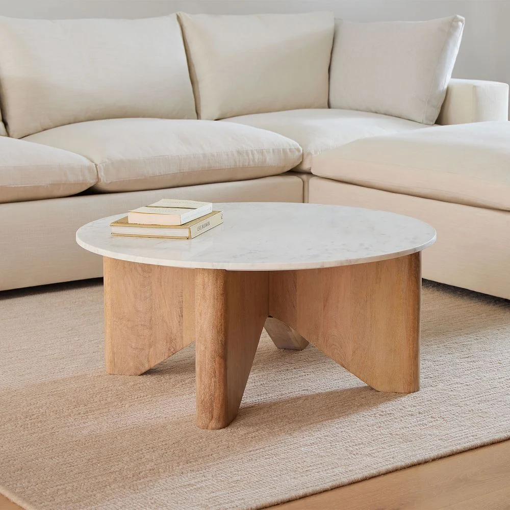 Maddox Solid Wood & Marble Coffee Table (36"-44")