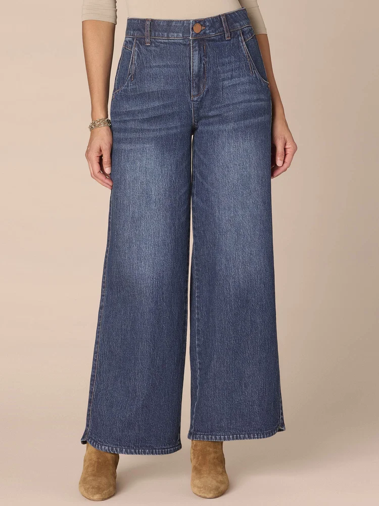 “Ab”solution® Skyrise Tulip Hem Blue Tall Wide Leg Jeans