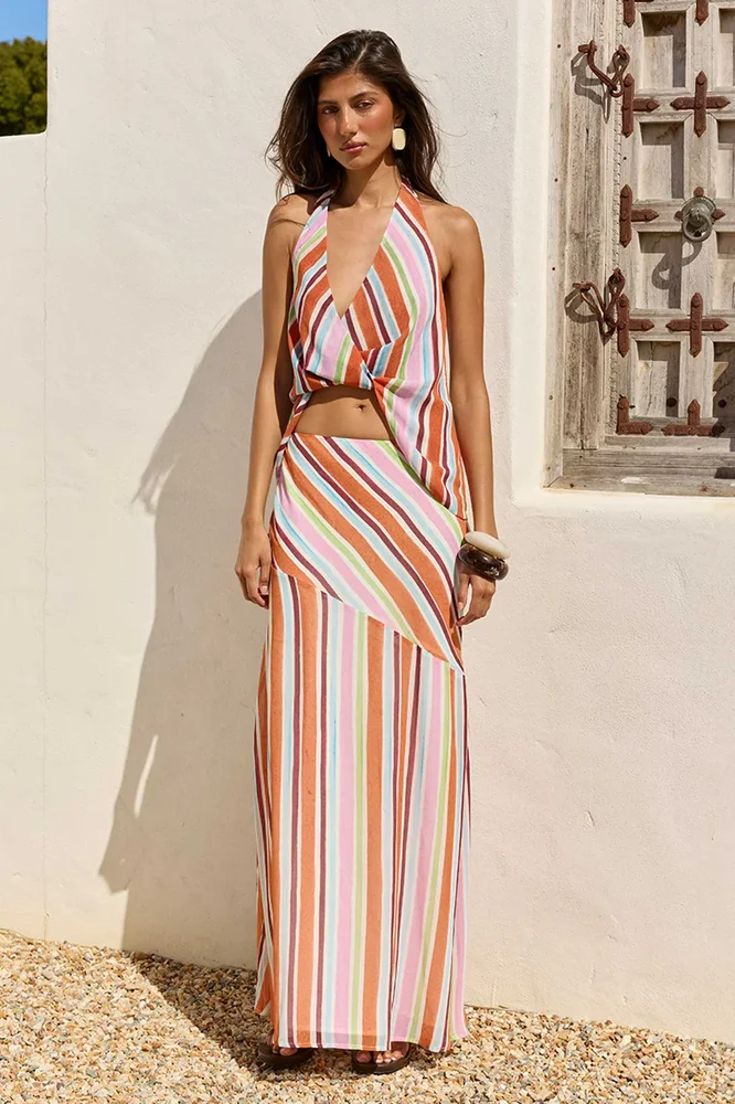 TULLAH LOW WAISTED MAXI SKIRT - TULLAH ORANGE/PINK