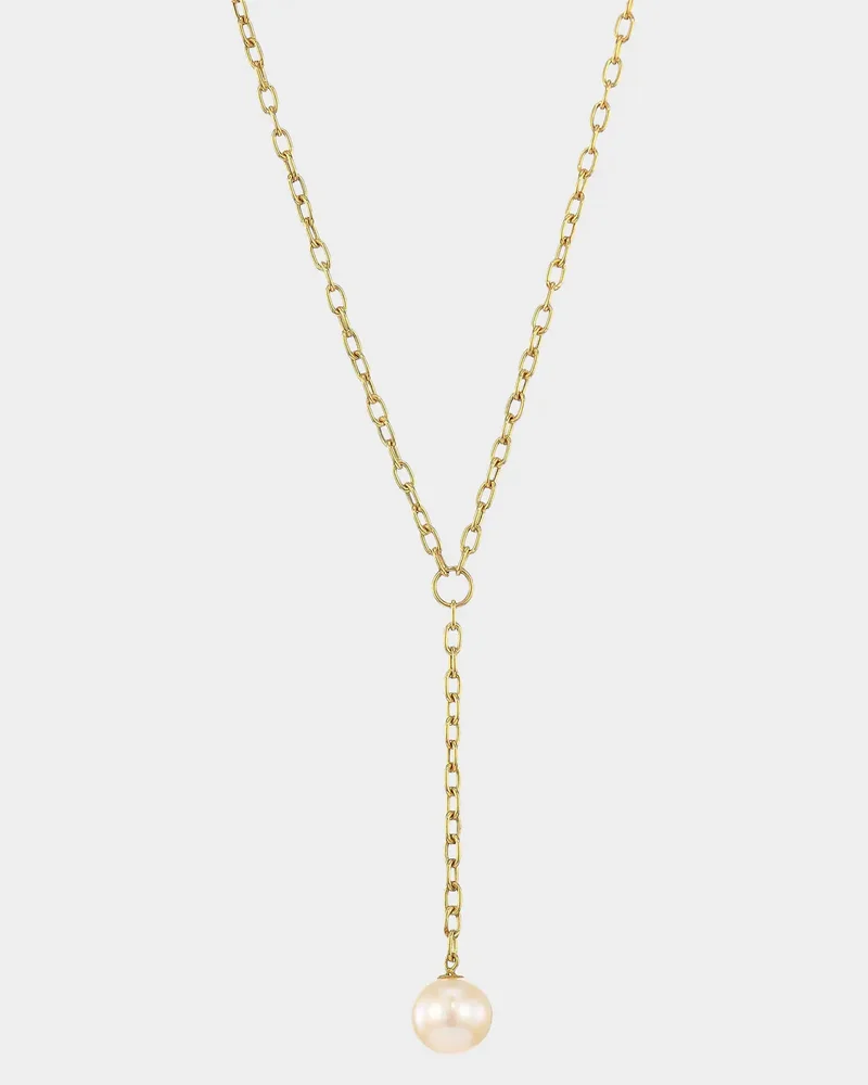 14K Yellow Gold Pearl Lariat Necklace