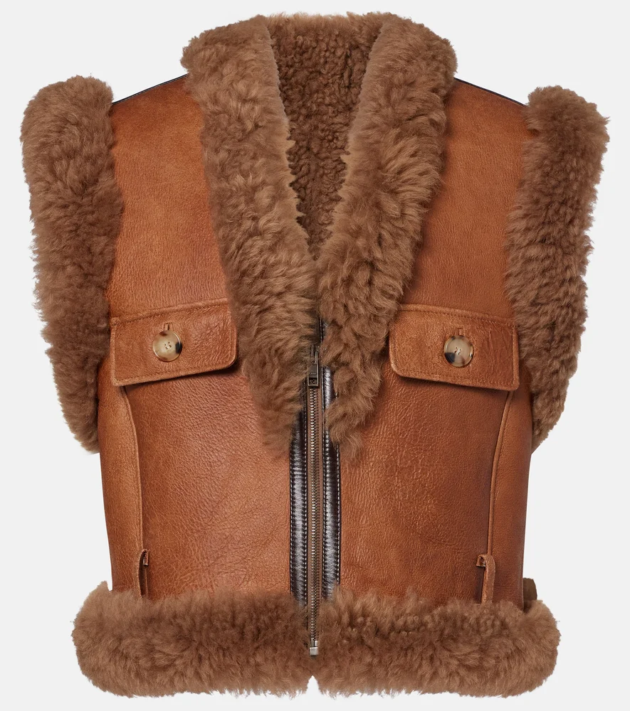 Shearling-trimmed leather vest