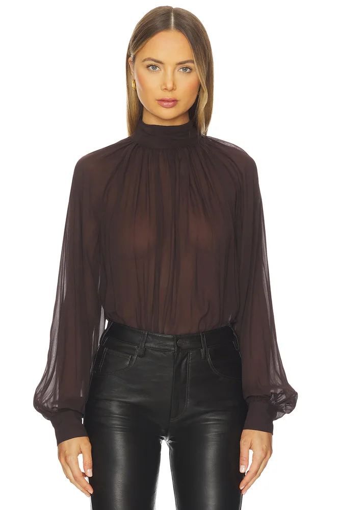 Solene Long Sleeve Mock Neck Blouse