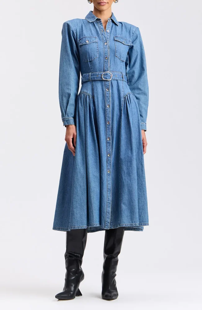Long Sleeve Denim Midi Shirtdress