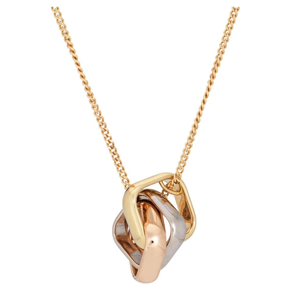 Pre-Owned Trinity Cushion-Shaped Pendant Necklace, Tri-Color Gold, 50 cm (Very Good)