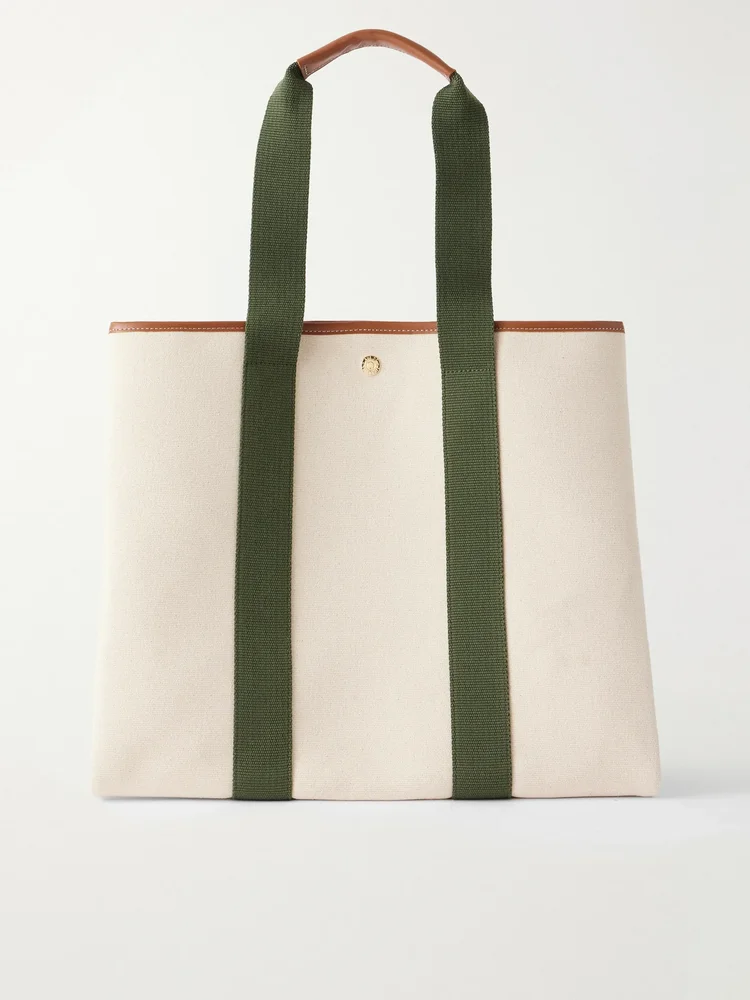 Traversée large leather and webbing-trimmed canvas tote