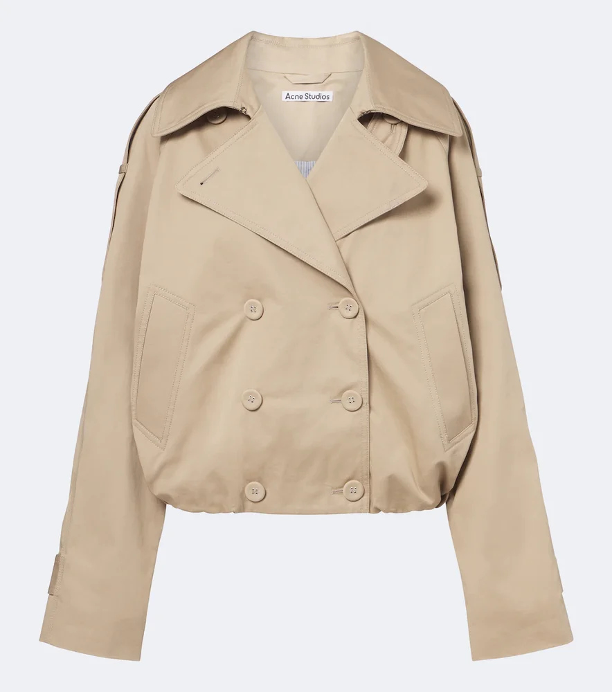 Cropped cotton twill trench coat
