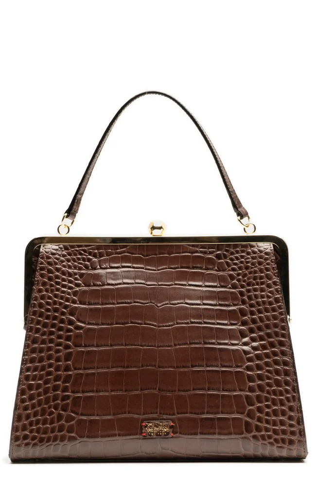 Jackie Croc Embossed Leather Frame Bag