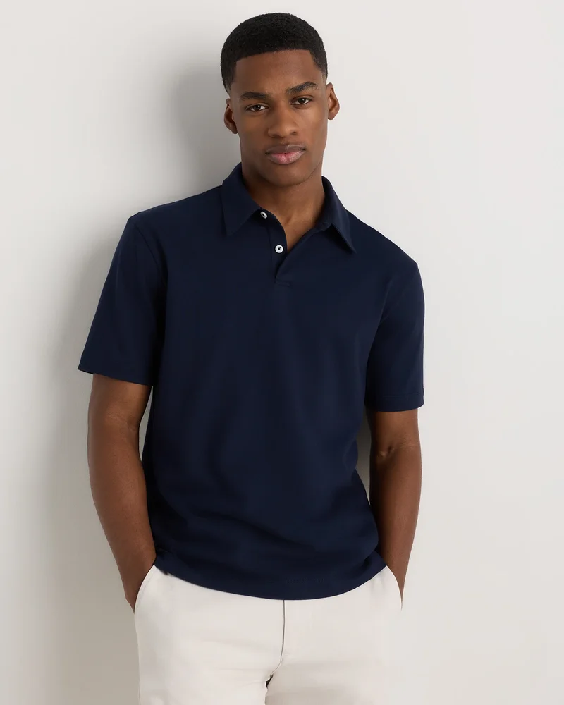 Men's 100% Organic Sueded Cotton Jersey Polo in Deep Navy