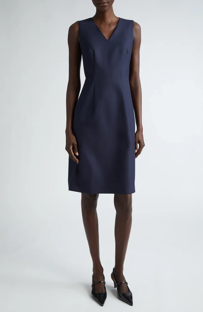 Stretch Wool V-Neck Sheath Dress