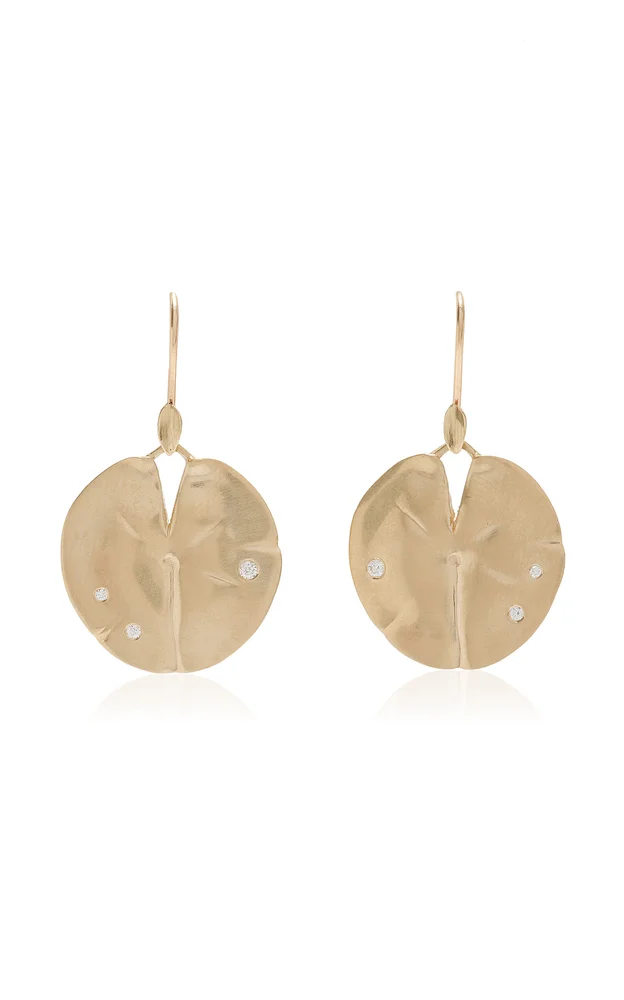 Medium Lily Pad 14K Gold Diamond Earrings
