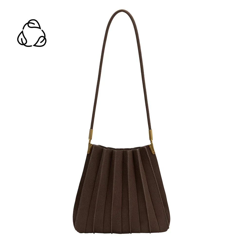 Carrie Chocolate Pleated Vegan Suede Shoulder Bag