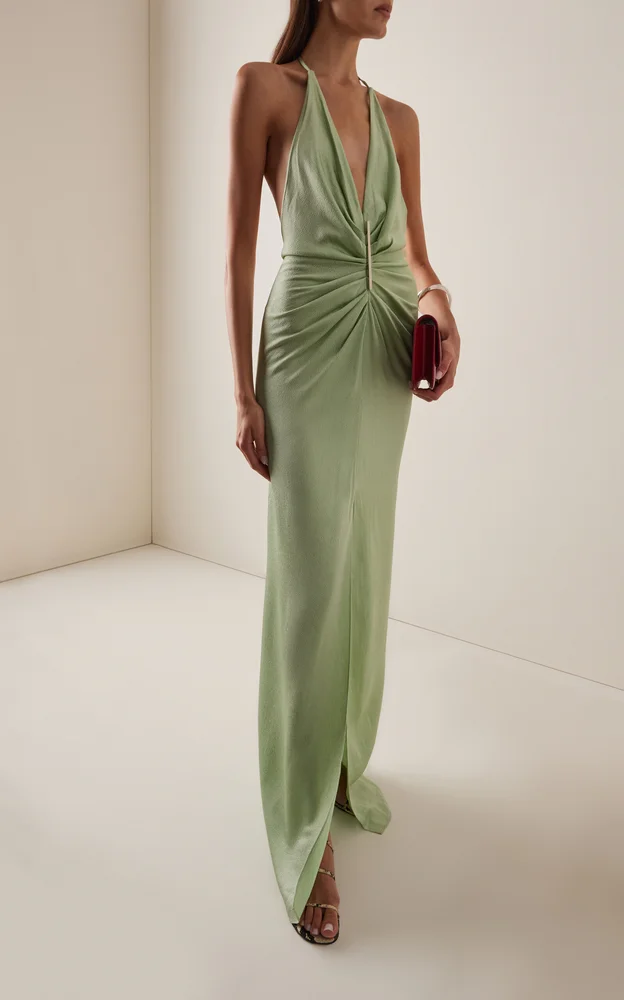 Jenifer Draped Satin Maxi Halter Dress