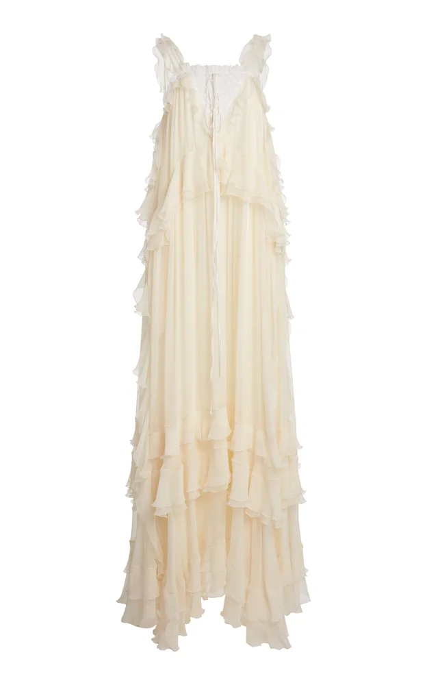 Ruffled Silk-Lace Maxi Dress
