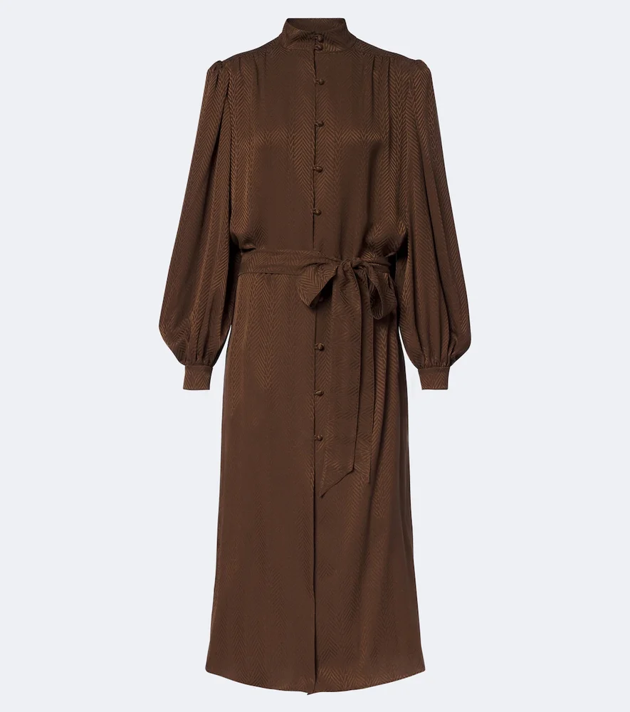Belted chevron jacquard silk midi dress