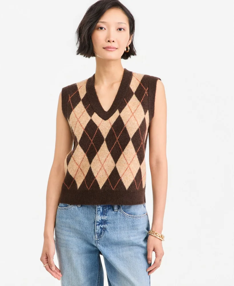 Argyle V-Neck Sleeveless Sweater Vest