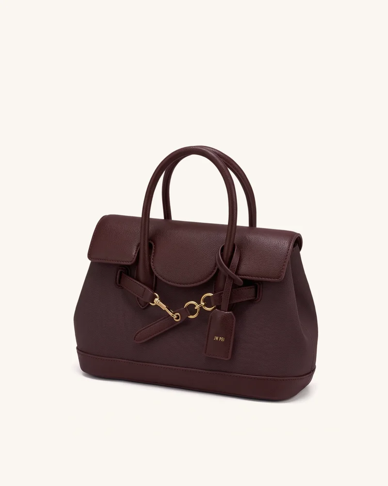 Alina Belted Satchel Bag - Claret Canvas