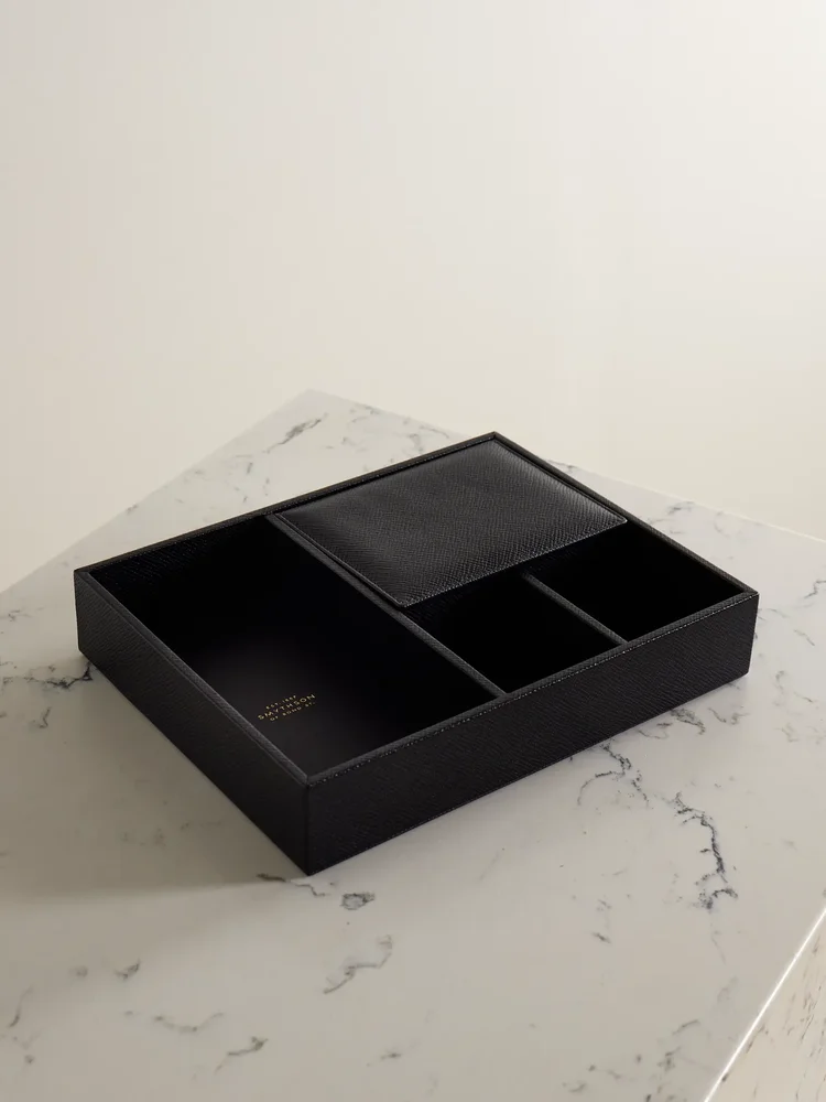 Panama textured-leather valet tray