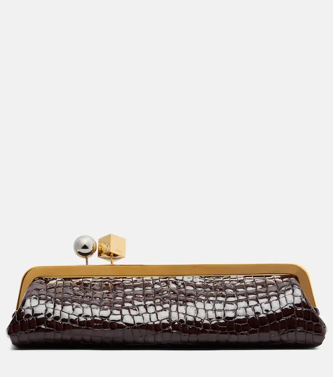 Salon croc-effect leather clutch