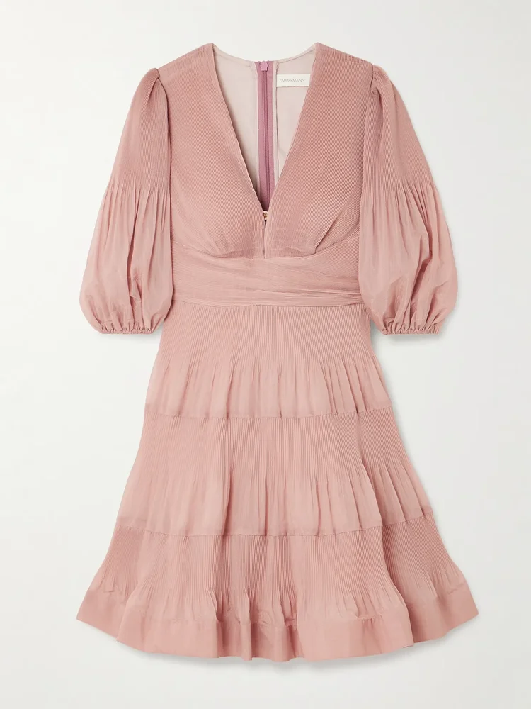 Tiered plissé silk-organza mini dress