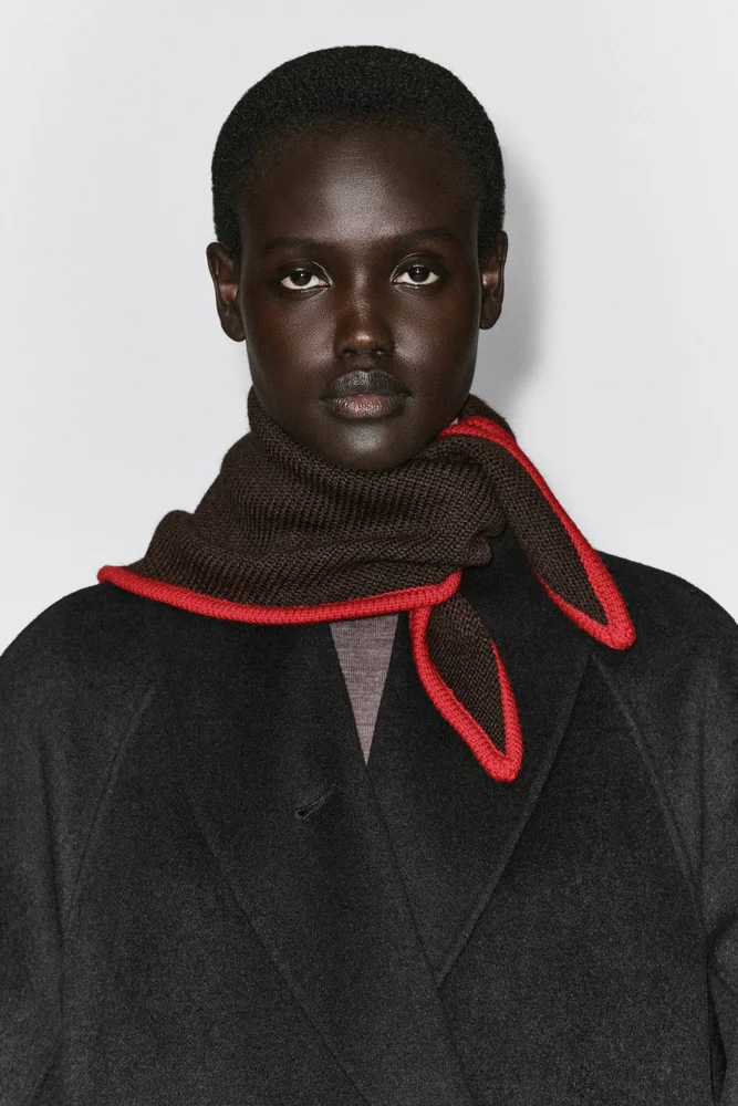 Contrast-tipped Merino Wool Triangle Scarf