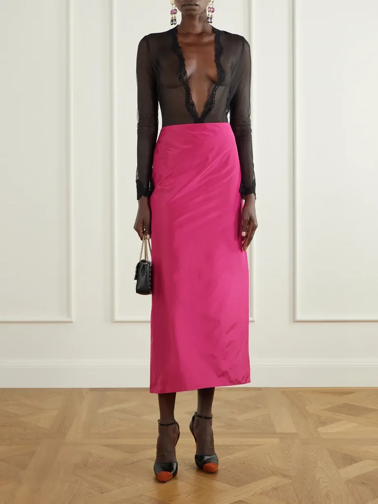 Knotted silk midi skirt