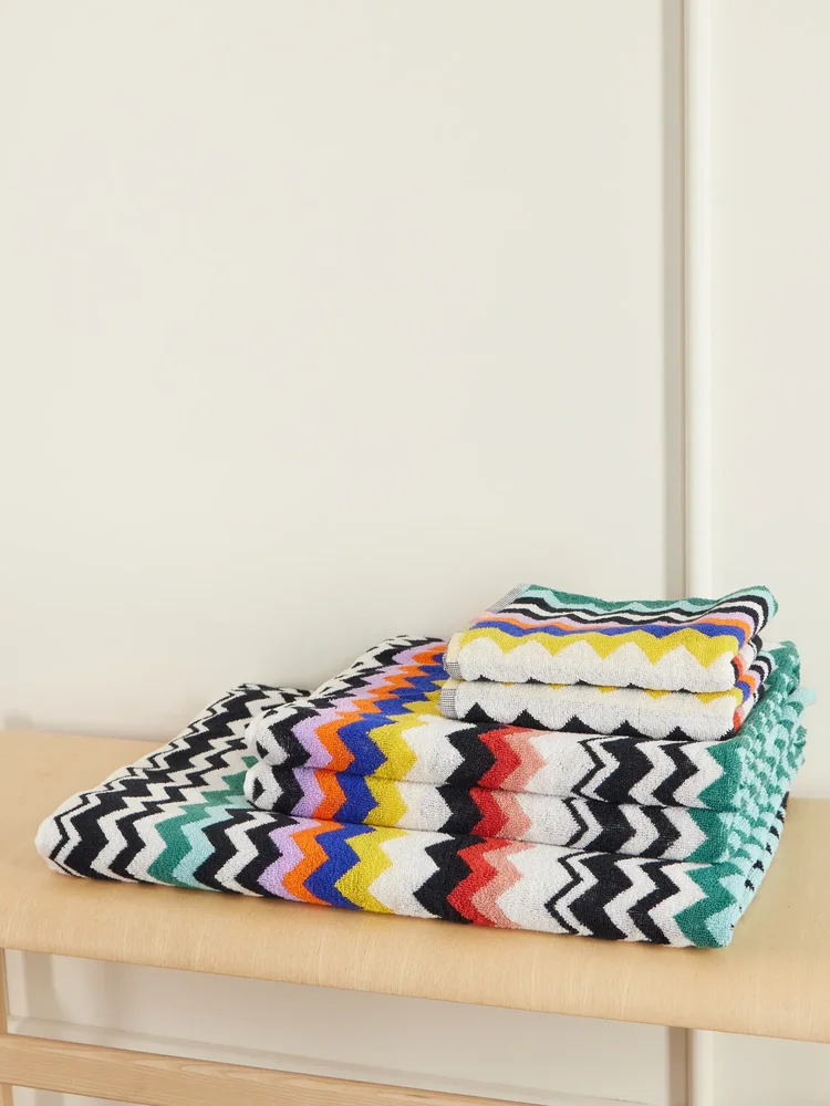 Set of five striped cotton-terry towels