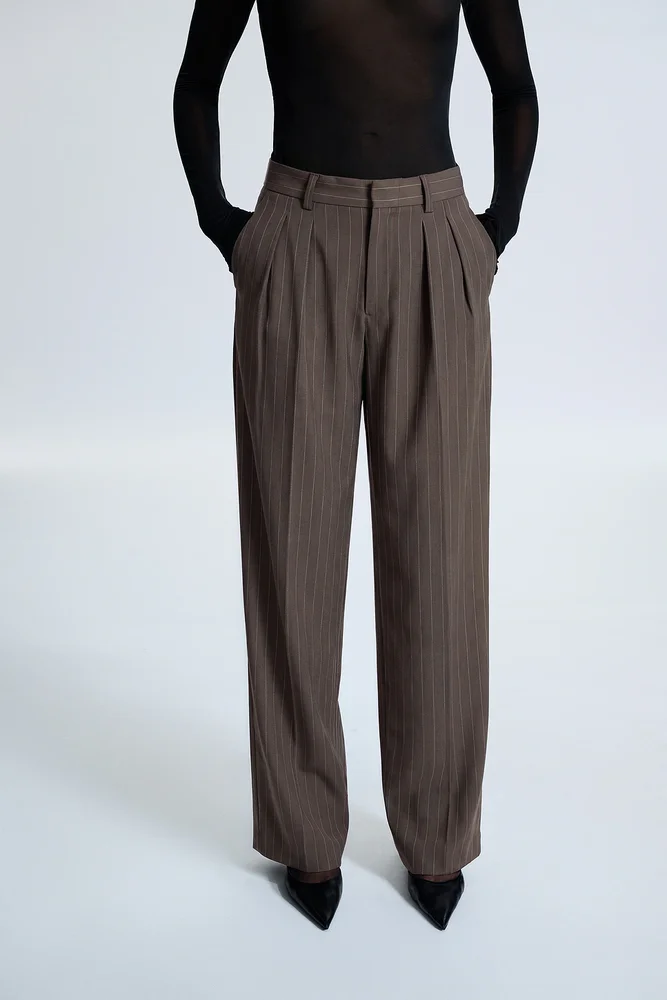 Adris Pinstripe Trouser in Brown Pinstripe