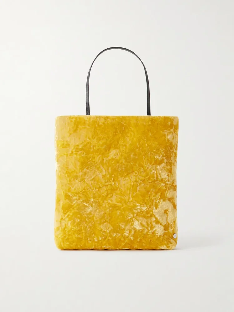 Thea leather-trimmed crushed-velvet tote