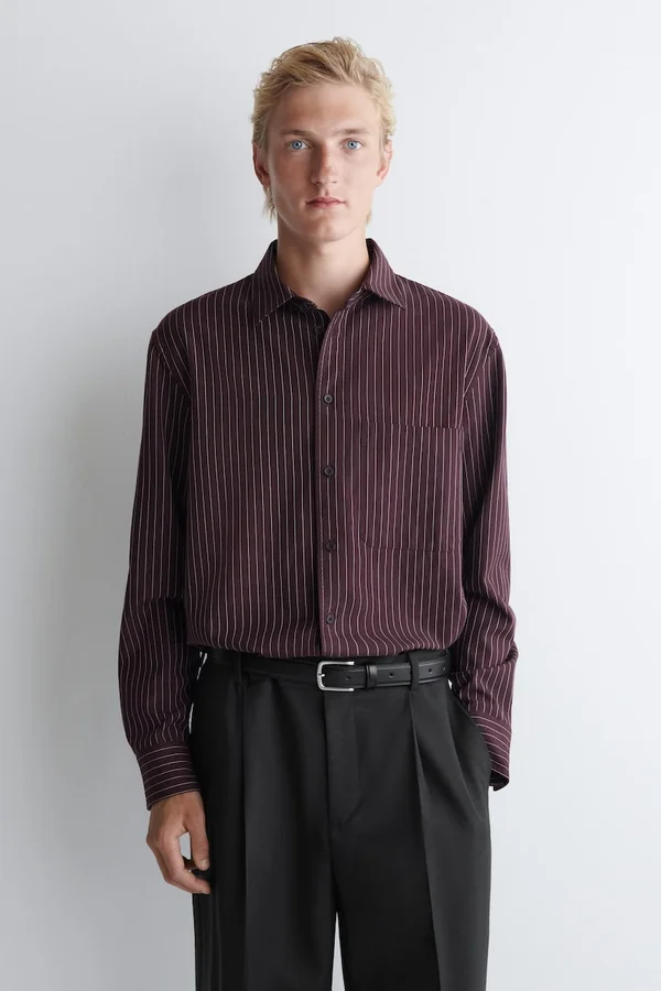 RELAXED TWILL SHIRT - BORDEAUX / PINSTRIPED
