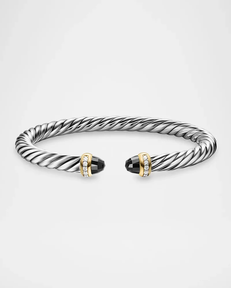 Cable Flex Bracelet with Gemstones and Diamonds in Sterling Silver and 14K Gold,6mm