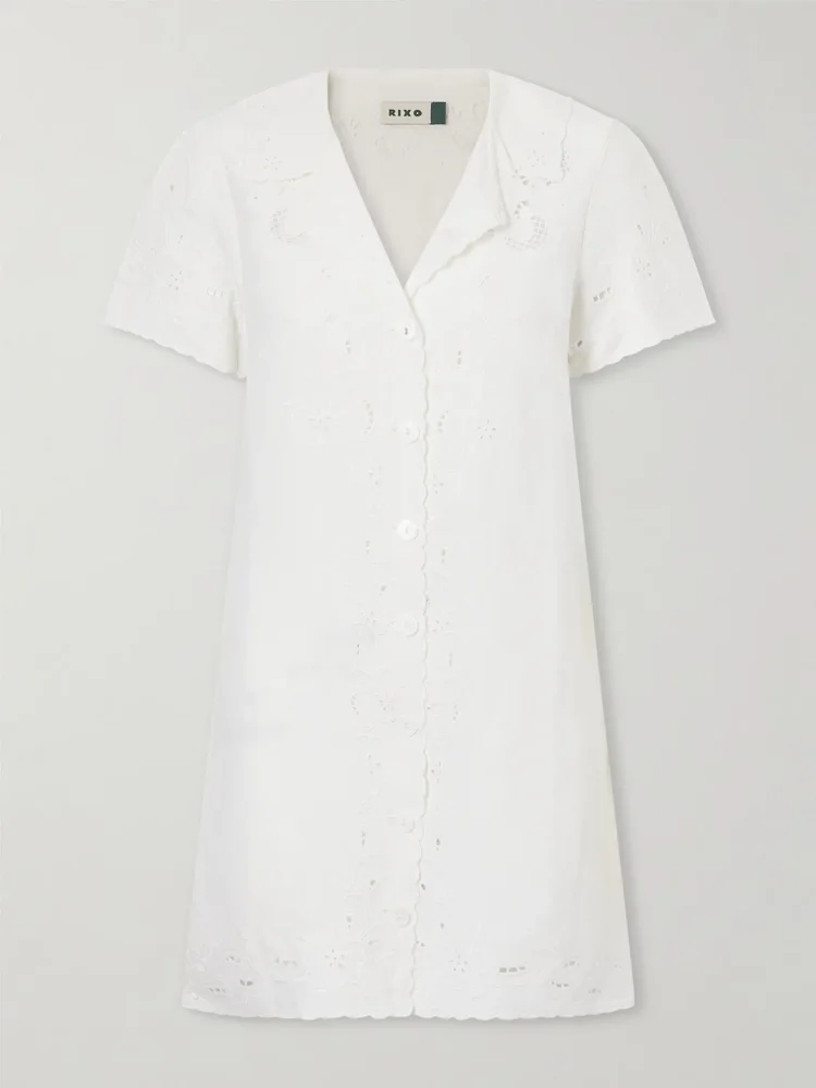 Zayanna broderie anglaise linen-blend mini dress
