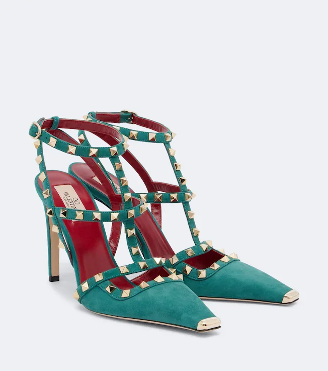 Rockstud suede slingback pumps