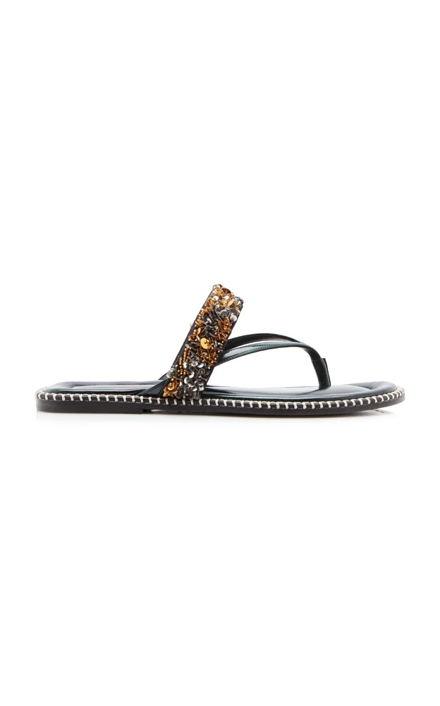 Sequin Embellished Leather Sandals