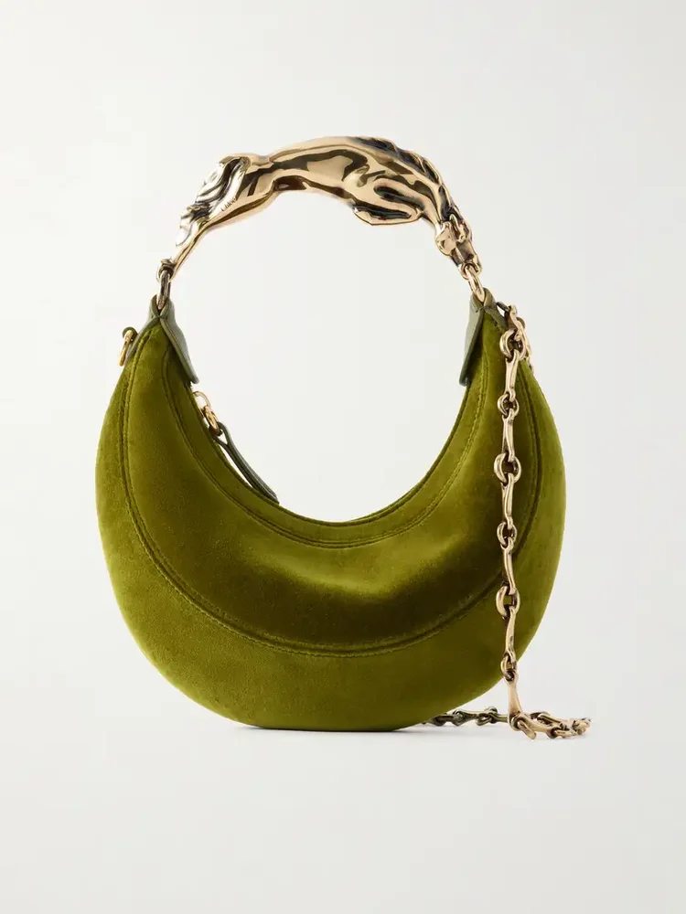 Chain Horse velvet top-handle bag