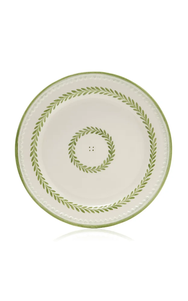 Set-of-Two Leaf-Painted Creamware Dinner Plates