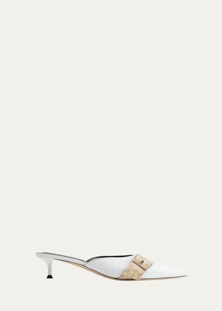 Helix Mixed Leather Buckle Mules