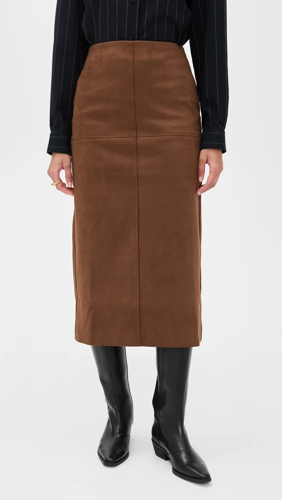 Faux Suede Midi Skirt