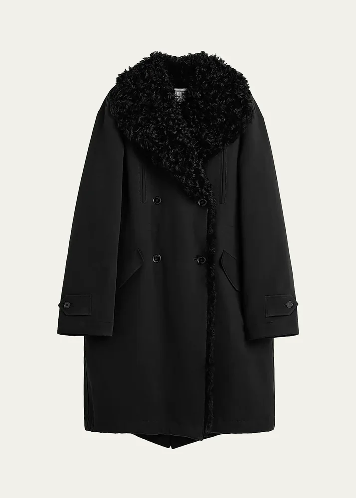 Lamb Shearling and Cotton Double-Breasted Parka Coat