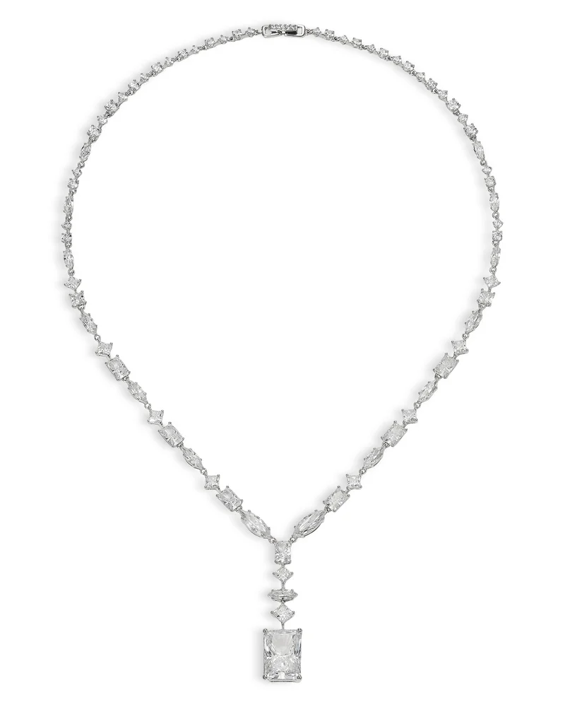 Rare Jewels Cubic Zirconia Statement Necklace Rhodium Plated, 16"