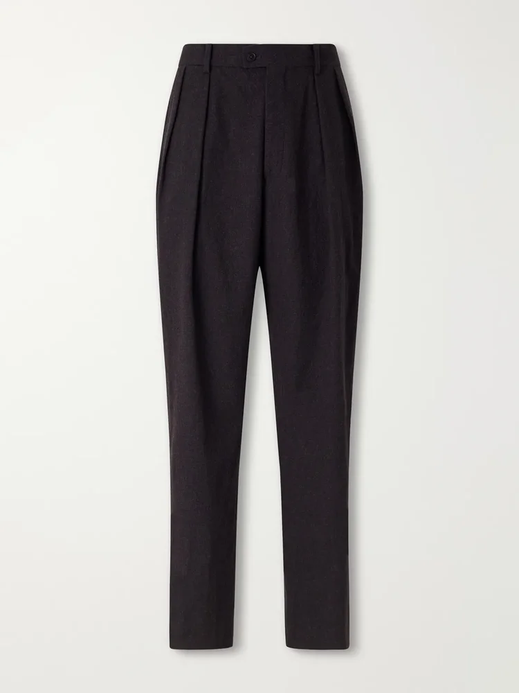 Straight-Leg Pleated Wool Trousers