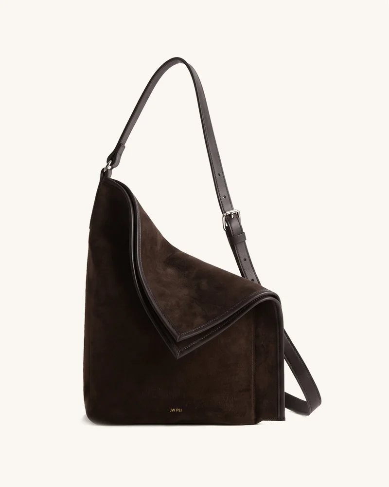 Ava Faux Suede Soft Foldover Shoulder Bag - Brown