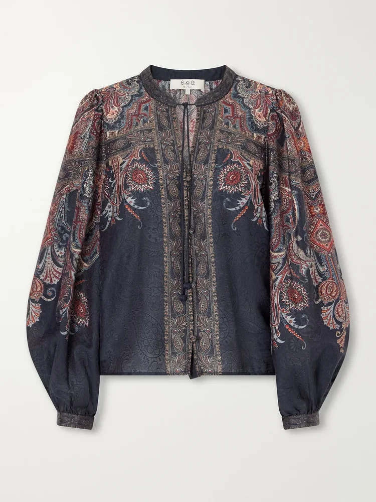 Hyacinth tie-detailed printed chiffon blouse