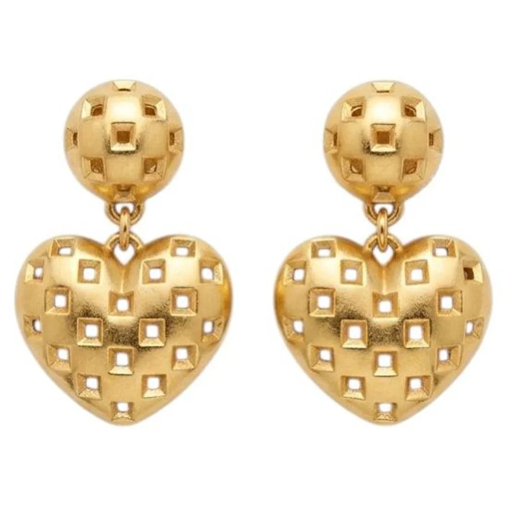 Vintage Escada Gold-Tone Heart Drop Clip Earrings