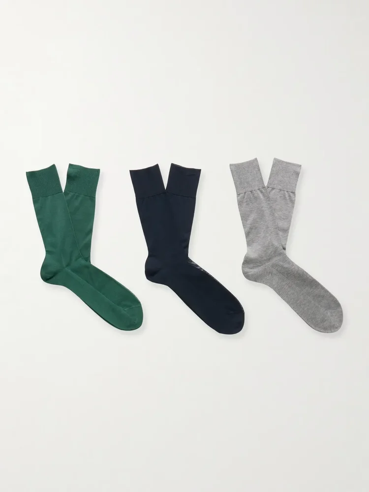 N9 Finest Three-Pack Ribbed Cotton-Blend Socks