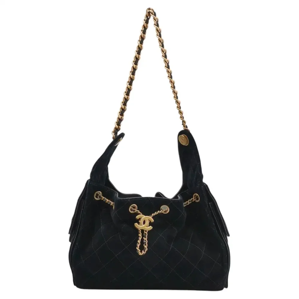 Pre-Owned 25 Small Hobo Bag Black Suede Gold Hardware