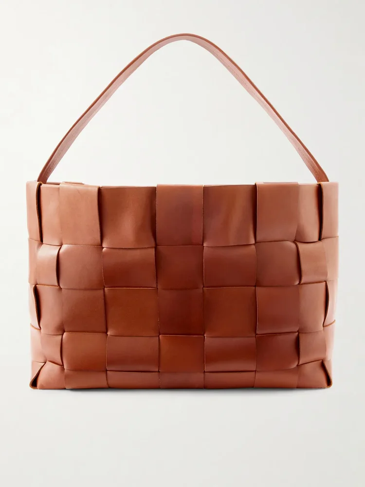 Woven leather tote