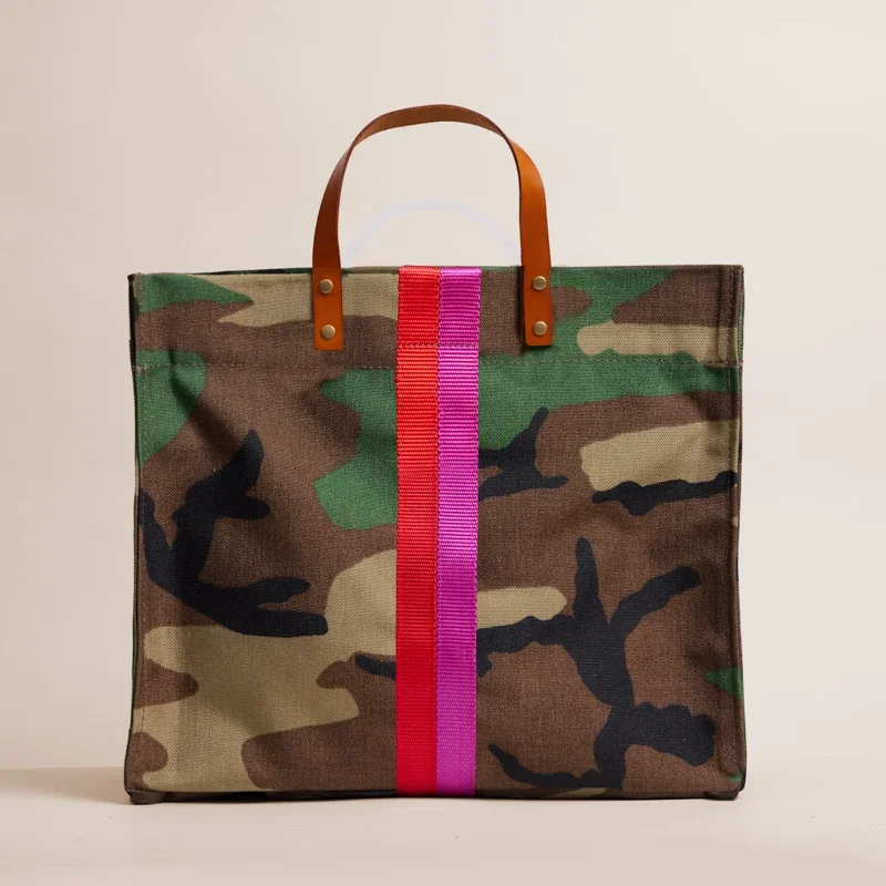 XL Mimi - Nylon Camo with Pink & Red Stripe