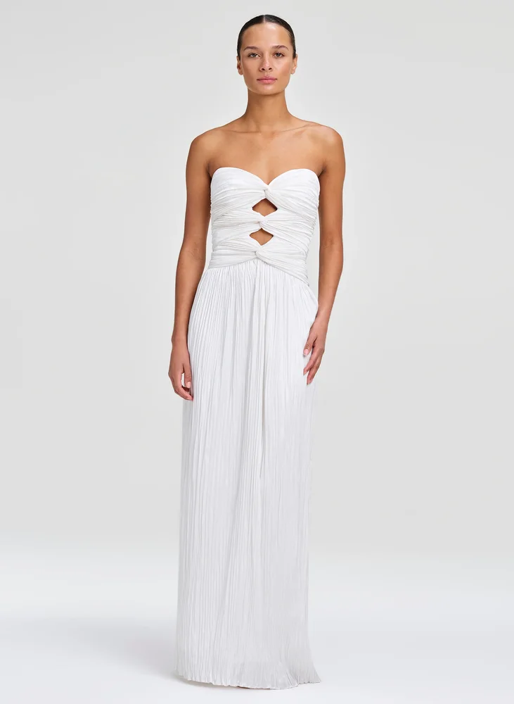Brynn Strapless Pleated Satin Maxi Dress