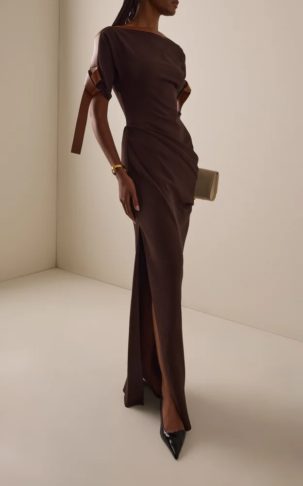 Ruched Crepe Maxi Dress